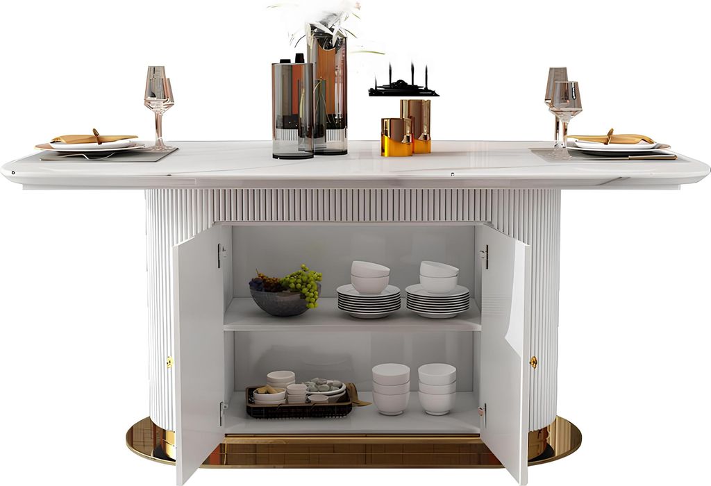 Luxus Esstisch Edelstahl Holz Imitation Stein Tisch Esszimmer 180x100cm Oval Neu