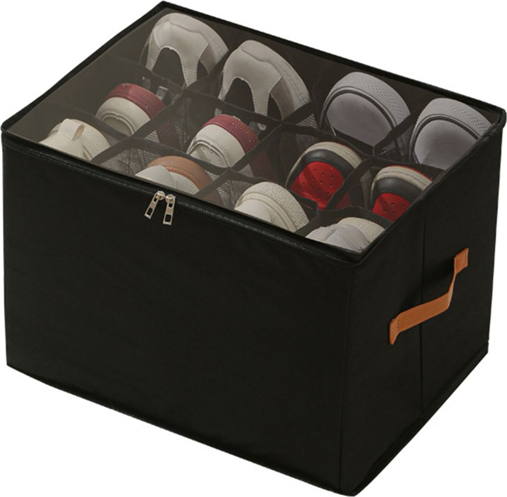 Schuhaufbewahrungsbox mit transparenter Abdeckung, Reißverschluss, großes Fassungsvermögen, mehrere Fächer, Schrank-Schuhaufbewahrungs-Organizer