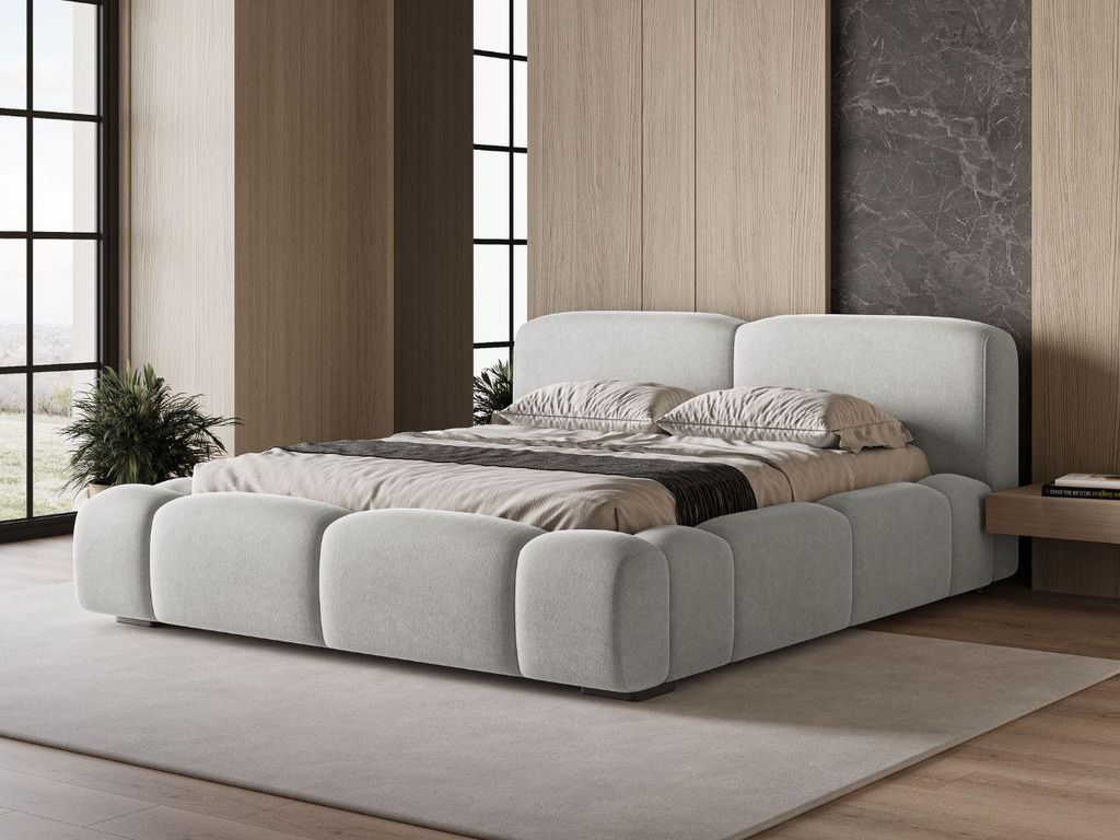 GrainGold Polsterbett Aubi 160x200 cm - Bett 160x200, Polsterbett mit Bettkasten & Lattenrost - Bett mit Velvet-Stoff - Hellgrau