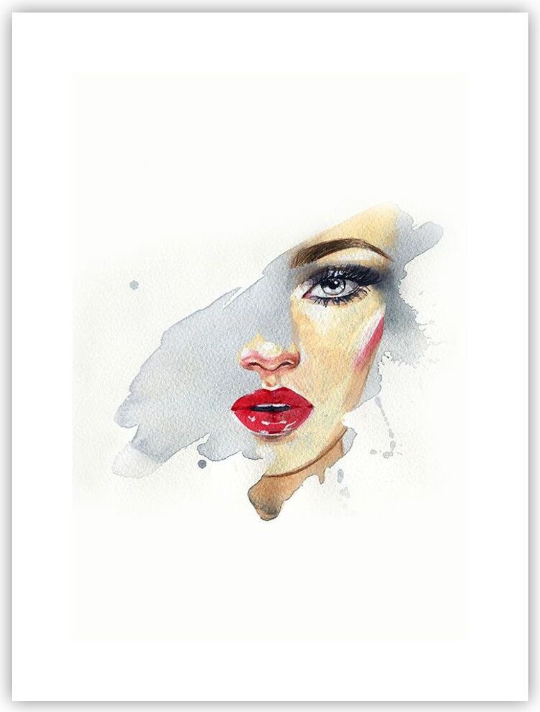 Poster - Poster ohne Rahmen - Aquarell Frau Mund - 30x40 cm - Wand Bild - Wanddeko - Wandbilder - Kunstposter - Wandposter - Bilder - Kunstdruck - ...