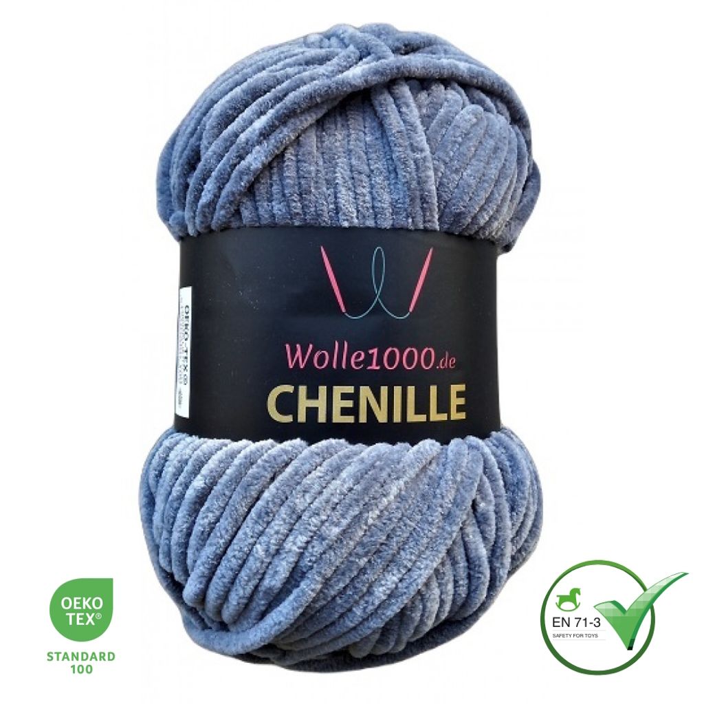 Wolle1000 Chenille - 09 GRAU - 100g - weiches Chenille Garn Produktbild 