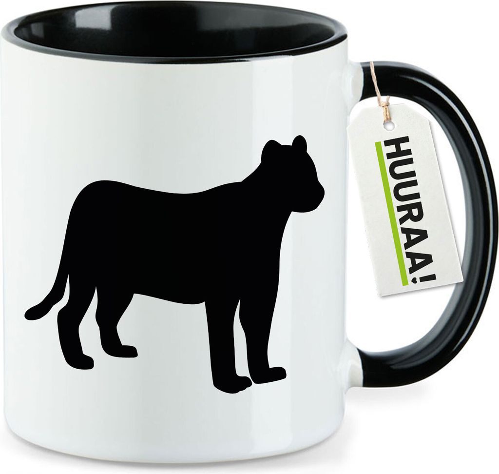 Huuraa Kaffeetasse Panther Silhouette 330ml Schwarz Keramik Kaffeebecher Geschenkidee