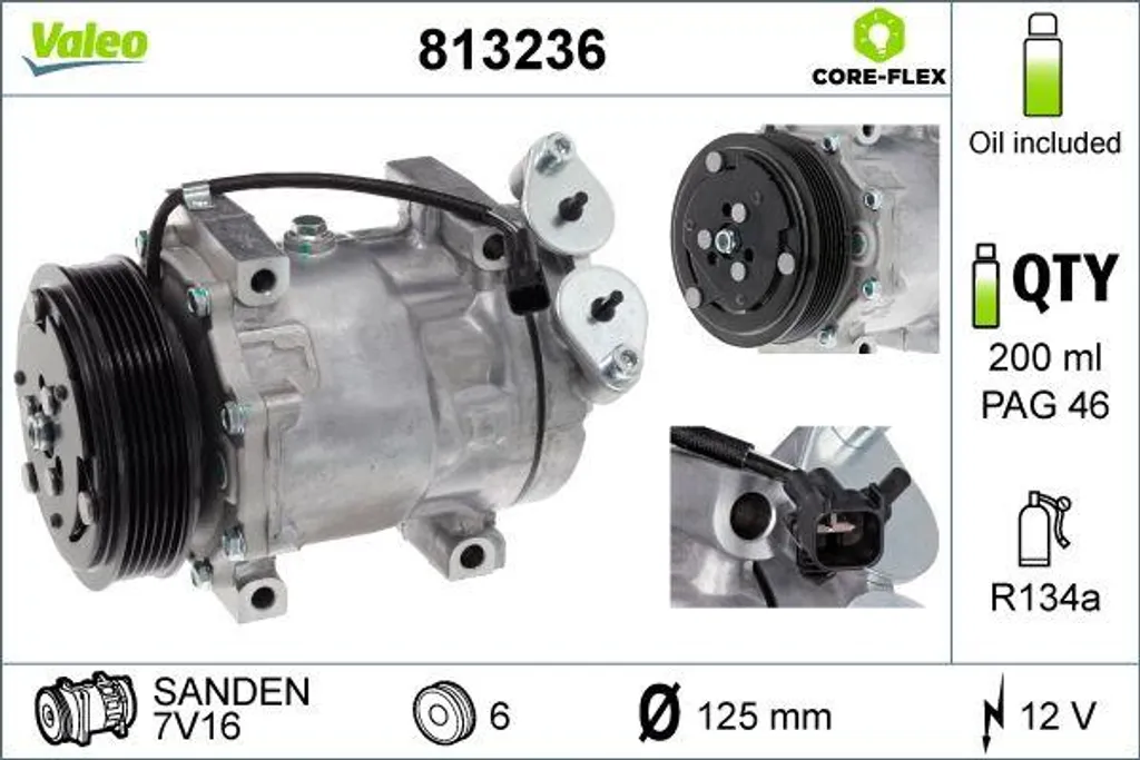 Compresseur de climatisation Valeo OE 1306784 haute efficacité Focus