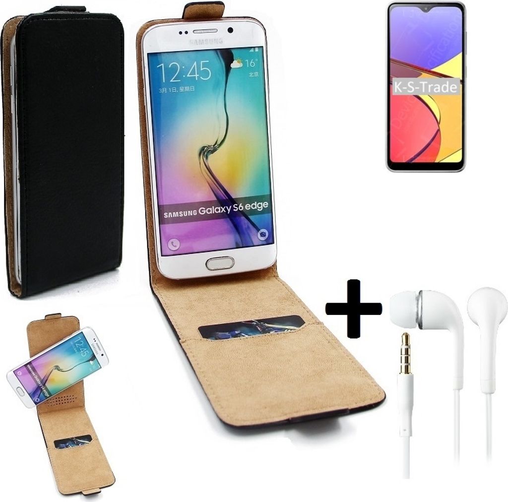 K-S-Trade Handyhülle + Kopfhörer kompatibel mit Samsung Galaxy A21 Simple SCV49 360° Flipstyle Schutzhülle Smartphone Tasche Case Flip cover