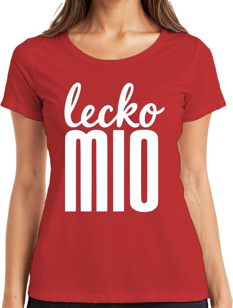 lecko mio lustiger Spruch bayerisch Dialekt Geschenk Retro Humor Damen T-Shirt, Rot, S