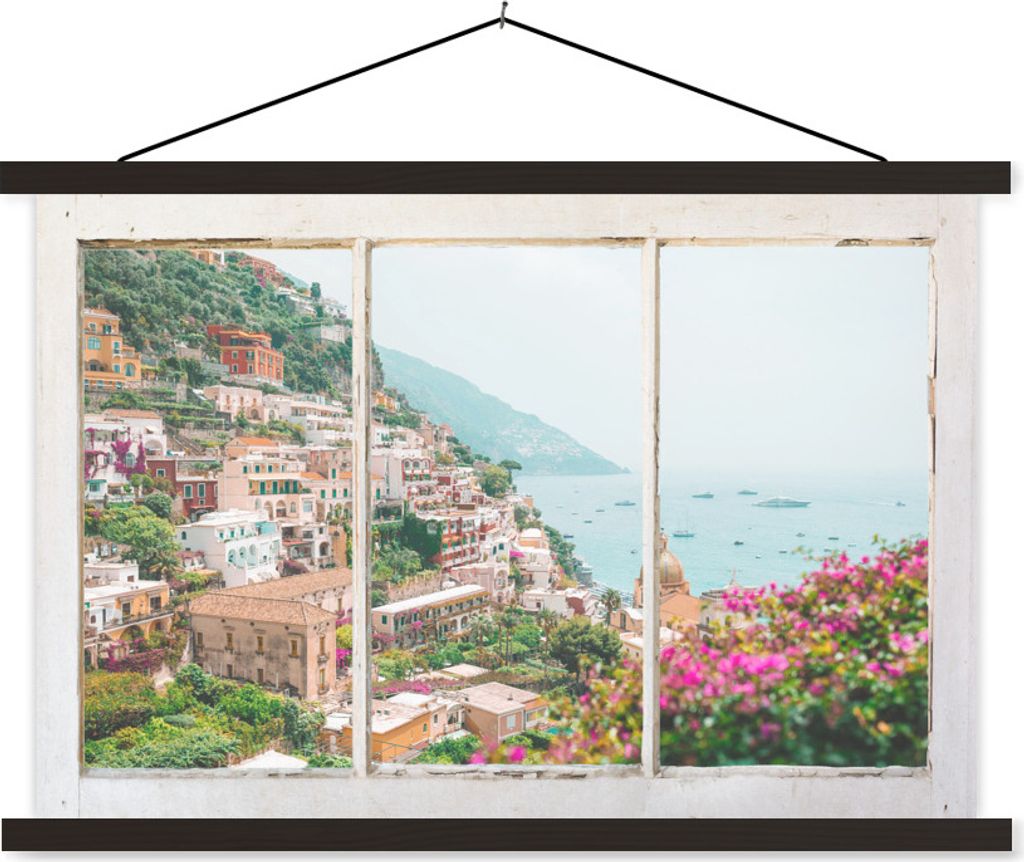 MuchoWow Textilposter Aussicht - Meer - Berge 150x100 cm mit schwarzem Rahmen - Schlafzimmer