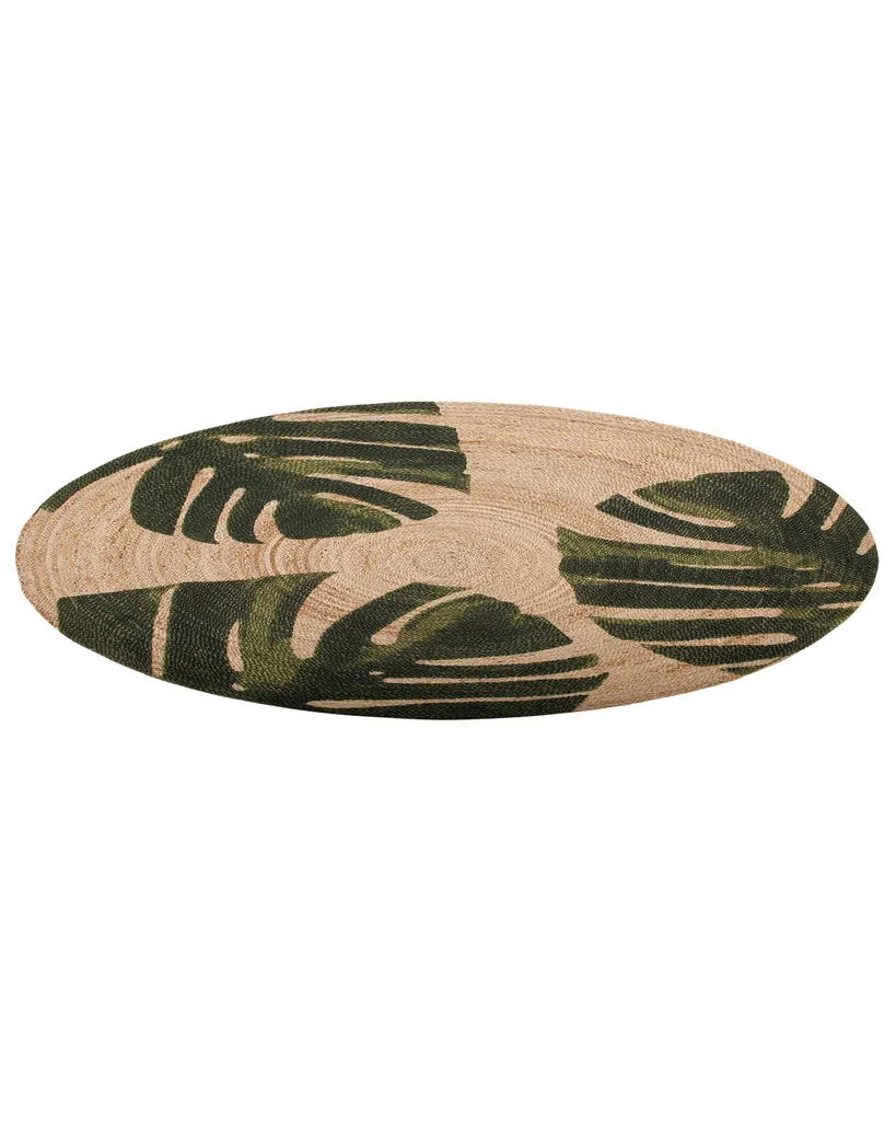 Tapis Rond Déco Naturelle 140 cm pour Salon et Chambre Beige Vert