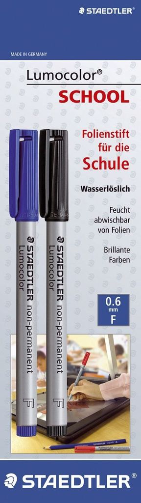 Folienstift Lumocolor non-permanent F 0,6mm 1x schwarz, 1x blau Packung mit 10 Stück