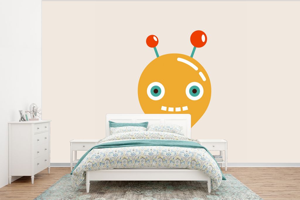 MuchoWow Fototapete für Wohnzimmer oder Schlafzimmer Wandtapete Vinyl Motivtapete Roboter - Glühbirne - Gesicht - Antenne - Kinder - 375x280 cm...