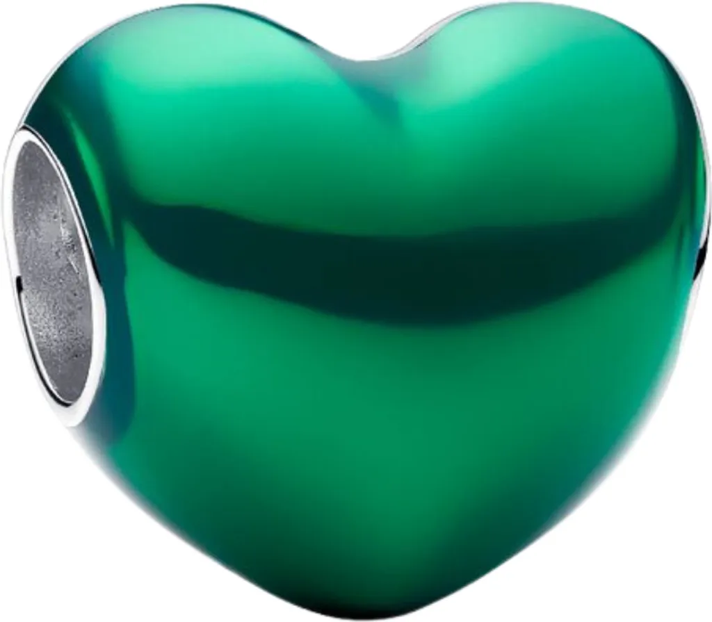 Charm Cœur Vert Métallisé 793337C07 fini main en argent étincelant