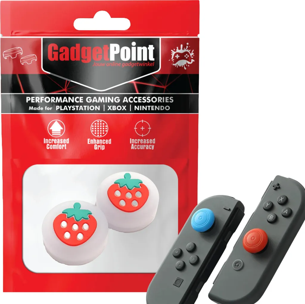 Impugnature per i pollici - Impugnature per i pollici per i controller Joy-Con di Nintendo Switch - Impugnature per i pollici da gioco - Impugnature per le prestazioni - Cappucci antiscivolo per joystick - Accessori di protezione - Fragola - Grigio con rosso -