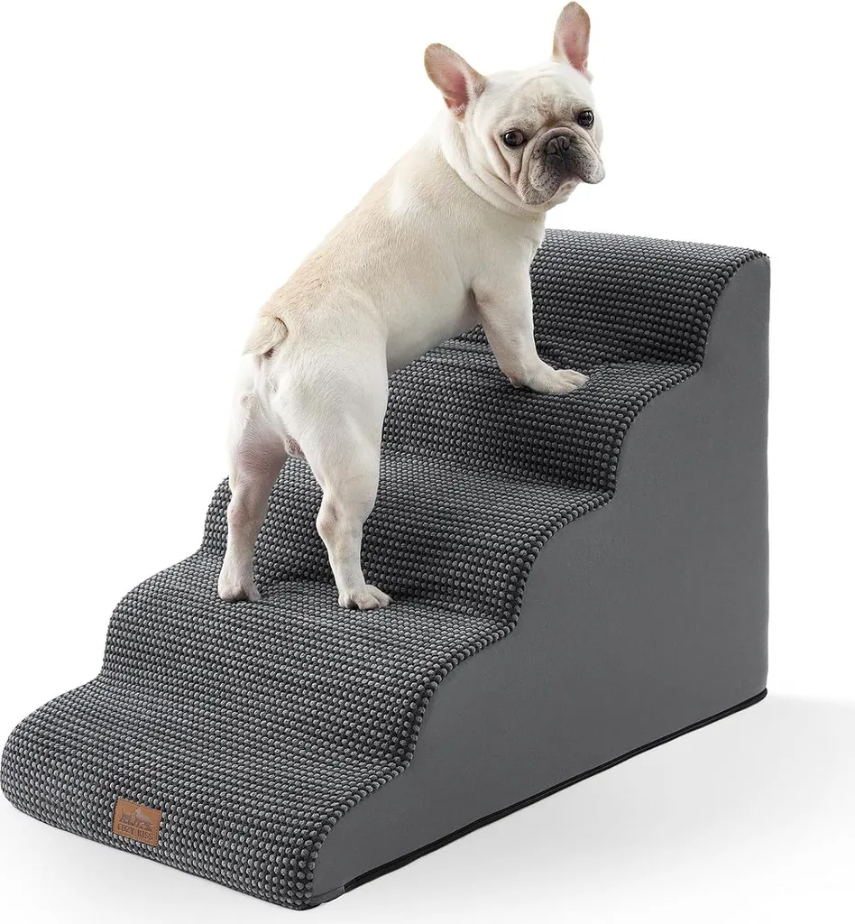 Escalier chien 5 marches mousse haute densité avec housse lavable gris