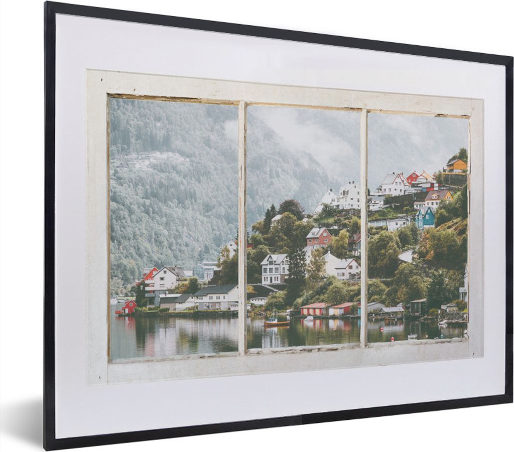 MuchoWow MuchoWow Gerahmtes Poster Aussicht - Berg - Nebel 40x30 cm - Poster mit zchwarzem Bilderrahmen - Bilderrahmen - Poster im Rahmen