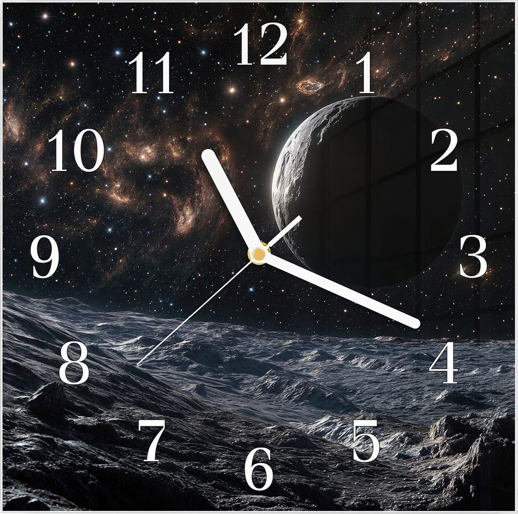 Wanduhr aus Glas mit Motiv Weltraumlandschaft- 30 x 30 cm - inkl. Aufhängesystem