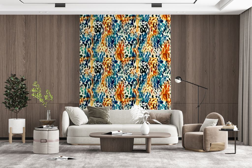 MuchoWow Fototapete für Wohnzimmer oder Schlafzimmer Wandtapete Vinyl Motivtapete Orange - Blau - Tiermuster - Muster - 190x260 cm - Papiertapete