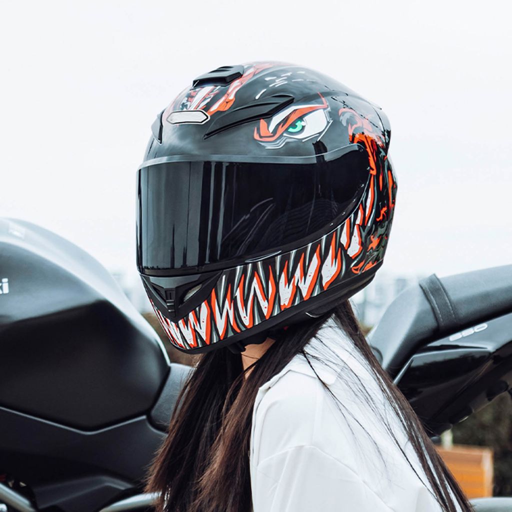 Motorradhelm Integralhelm Rollerhelm Voll Gesicht Helm Doppelvisier Rot XL 