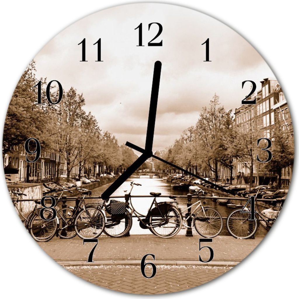 Glasuhr Wanduhr Küchenuhr Echt-Glas 30fi cm Amsterdam sepia Produktbild 
