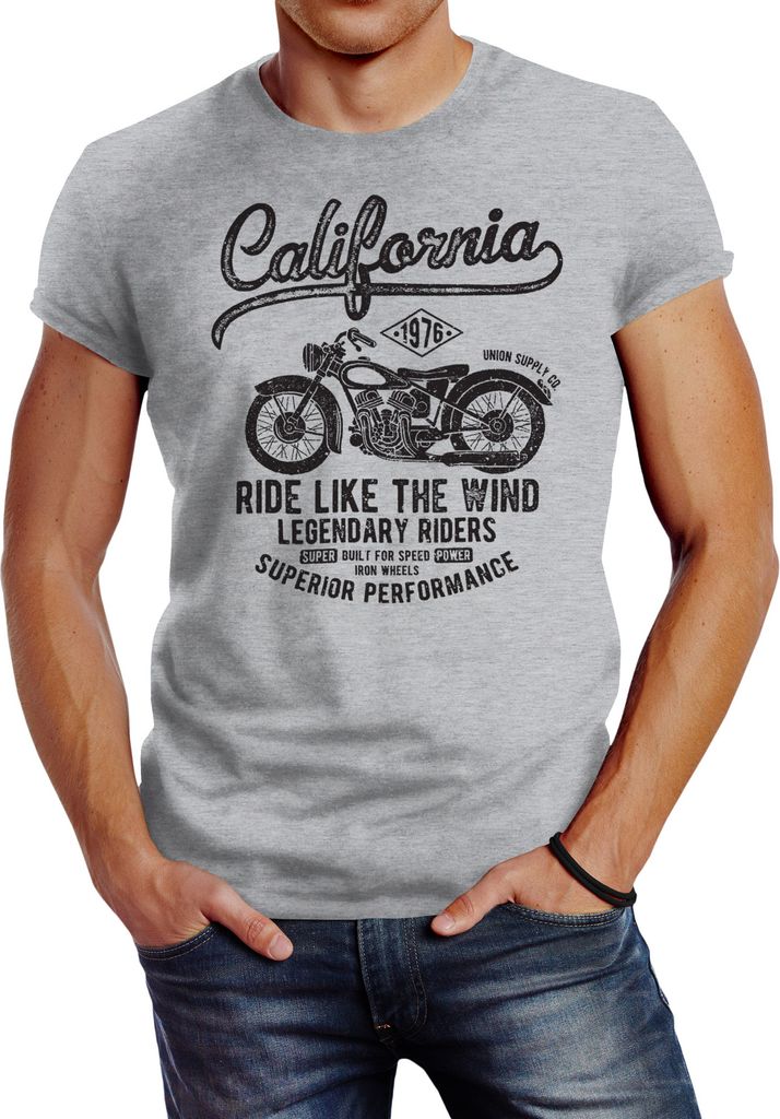 Herren T-Shirt California Motorbike Slim Fit Neverless grau 3XL