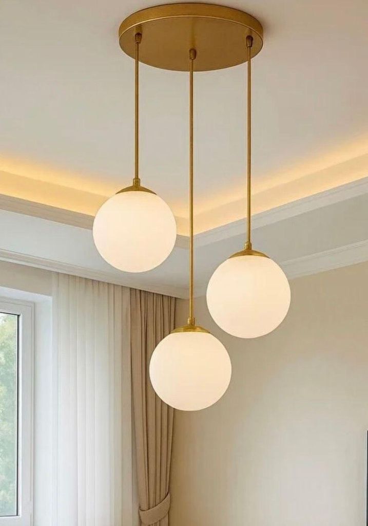 Opviq, Elegante Pendelleuchte Gold/Weiß, 3x E27, Produktbild 