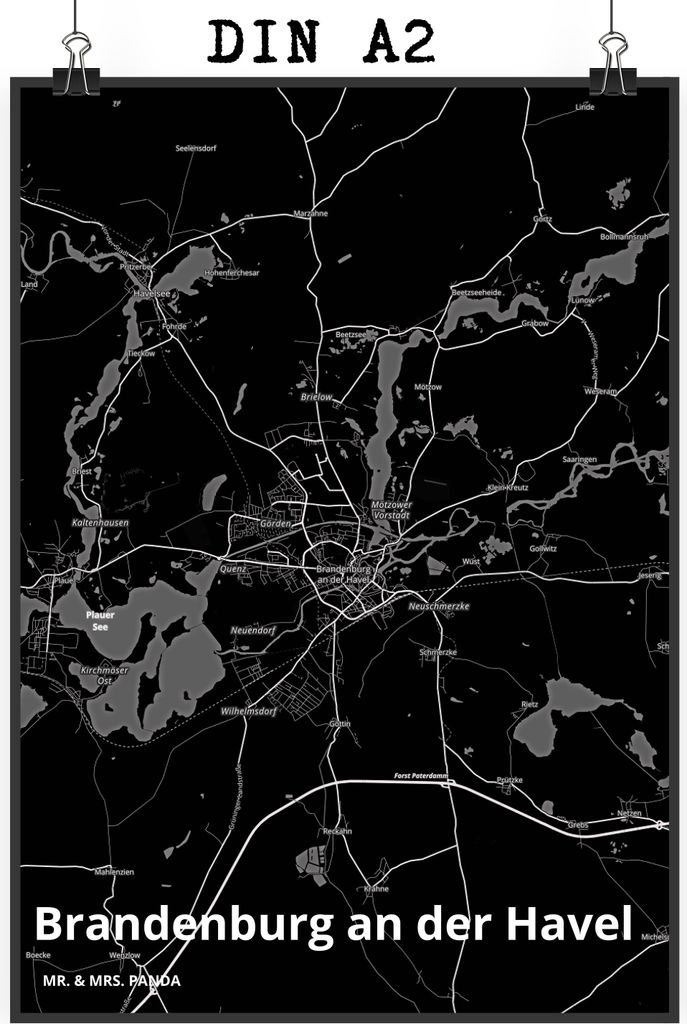 Mr. & Mrs. Panda Bild Brandenburg an der Havel DIN A2 - Geschenk, Stadt Dorf Karte Landkarte Map Stadtplan, drucke, kunstdruck poster, Wanddekorati...
