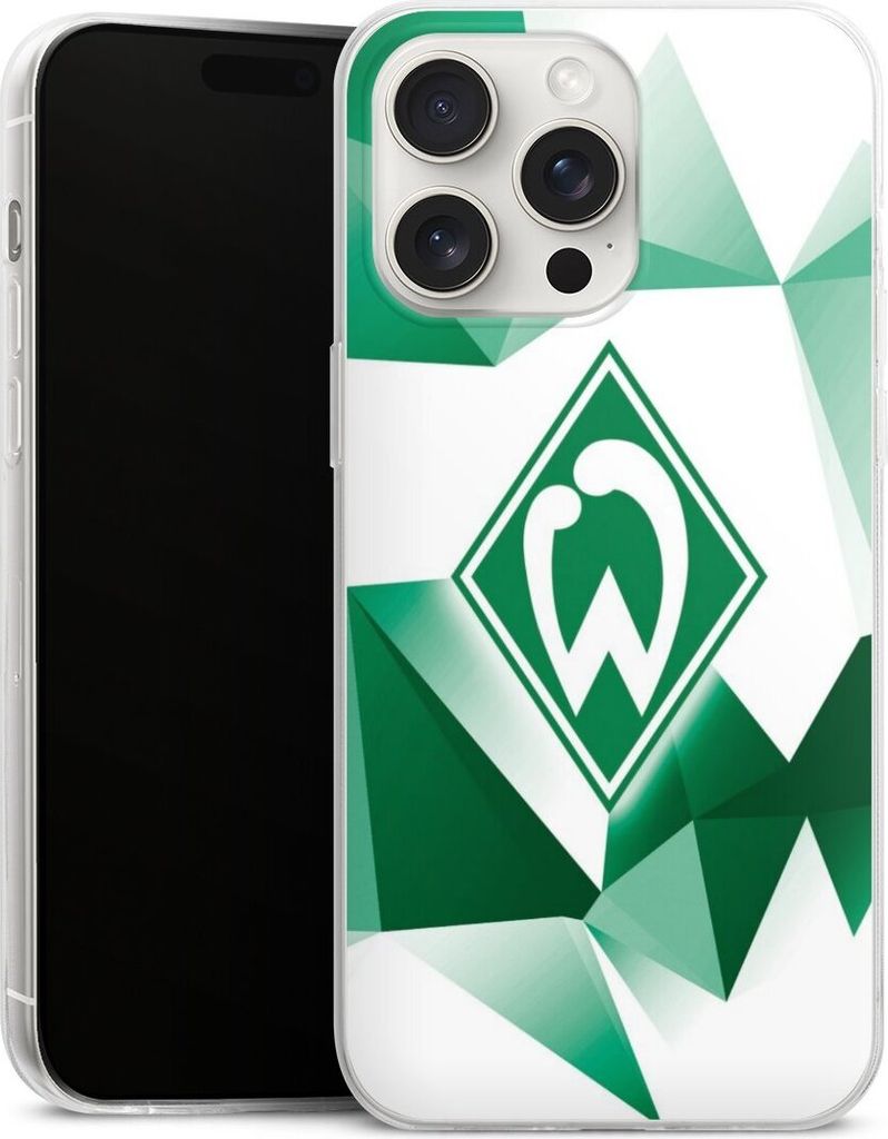 DeinDesign Slim Hülle für Apple iPhone 15 Pro Max Silikon Case Ultra Dünn Handyhülle Offizielles Lizenzprodukt SV Werder Bremen Tarnmuster