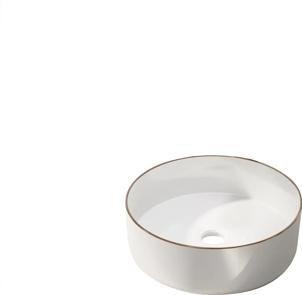 Lavabo bol à poser design rond blanc et Or Rose en céramique 36cm