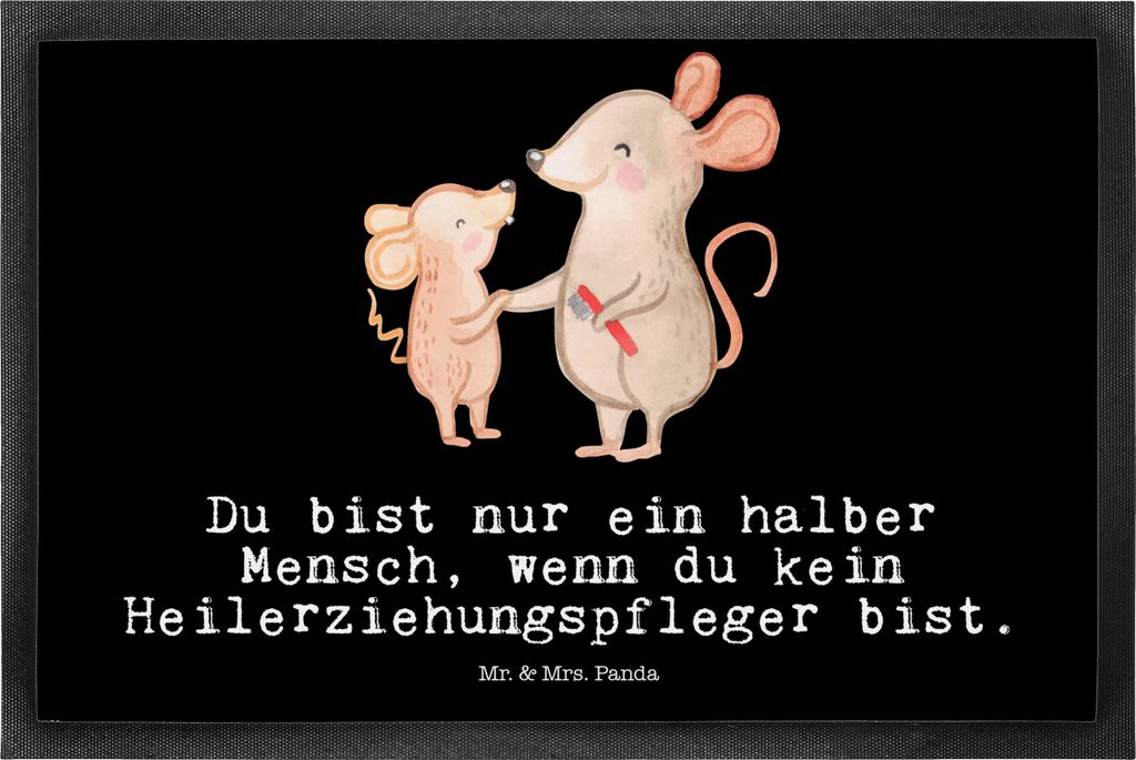 Mr. & Mrs. Panda Eingangsmatte Heilerziehungspfleger Herz 50 x 75 cm - Schwarz - Geschenk, Lustig, Ausbildung, Bodenvorleger, Spruch, Türvorleger,...