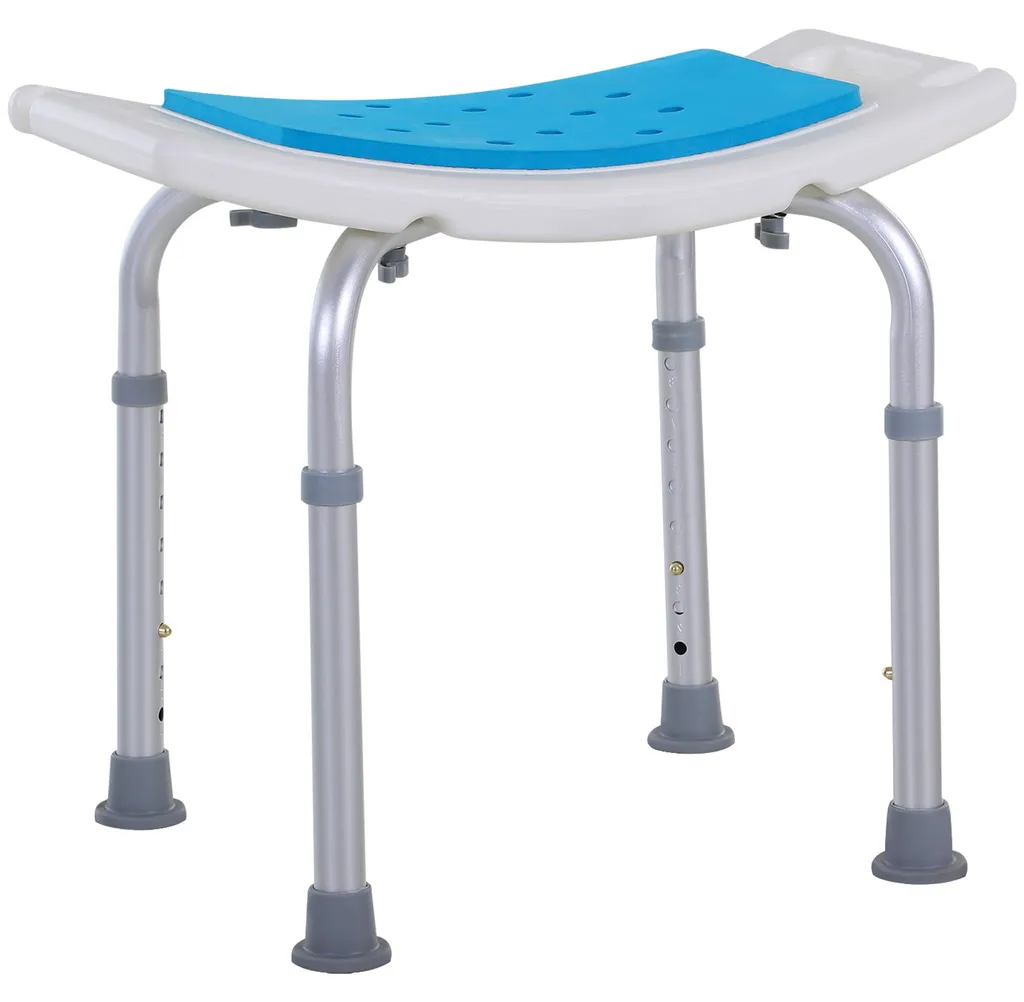 Siège de Douche Réglable en Hauteur 135kg - HDPE Blanc et Bleu S01