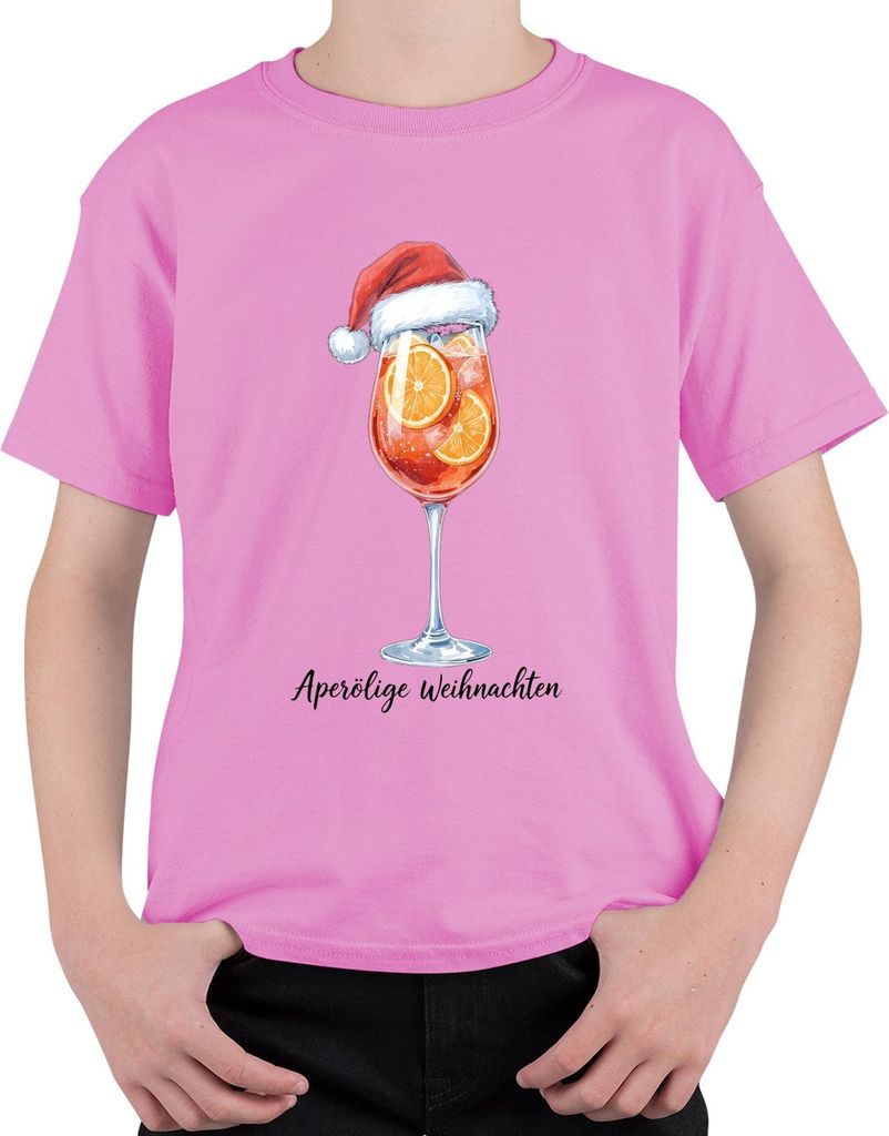 Aperölige Weihnachten Aperol Spritz Weihnachtsmütze Orange Party Uni Kinder T-Shirt, Pink, 140