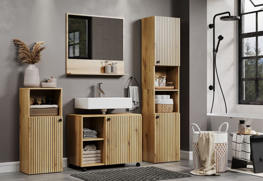 trendteam Bad Hochschrank Pure Bliss Evoke Eiche Melamin Produktbild 12