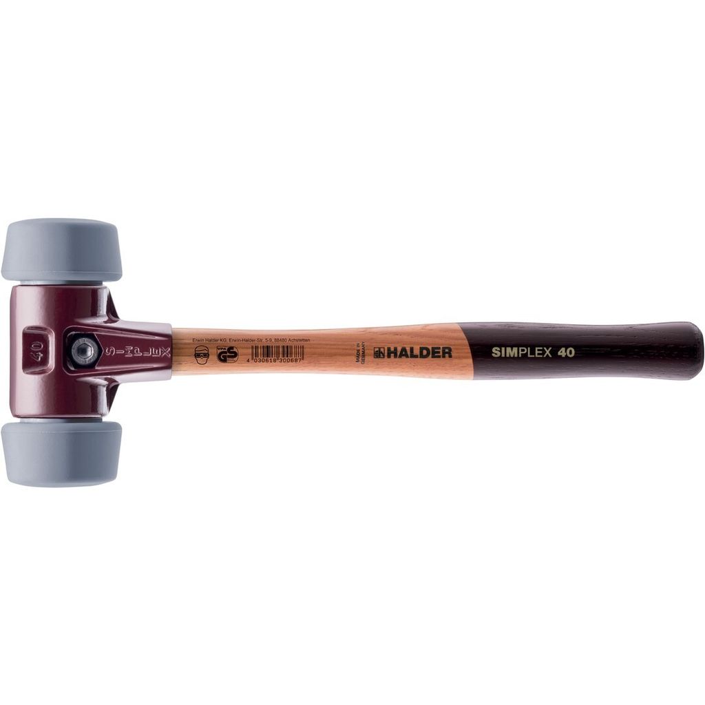 HALDER SIMPLEX Schonhammer Ø 50:40 mm TPE-mid grau mit Tempergussgehäuse