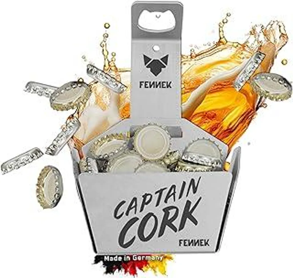 FENNEK Captain Cork | Apribottiglie con cestello | perfetto per ogni cucina all'aperto, bar, officina e sala feste | in acciaio inossidabile | Germany