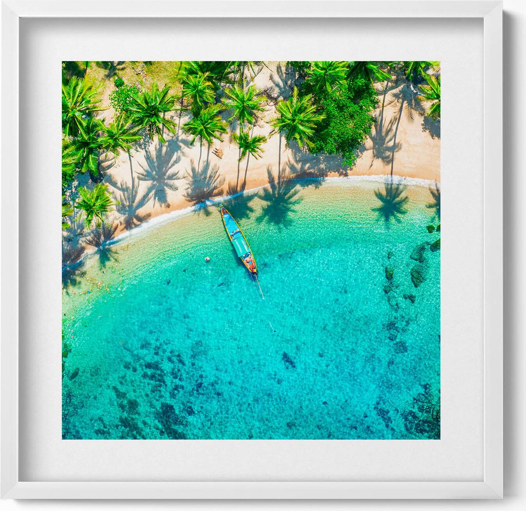 Tropischer Strand auf Koh Tao– Wandbild mit Rahmen – Gerahmtes Bild – Wanddekoration – 50x50 cm – Weiß Rahmen