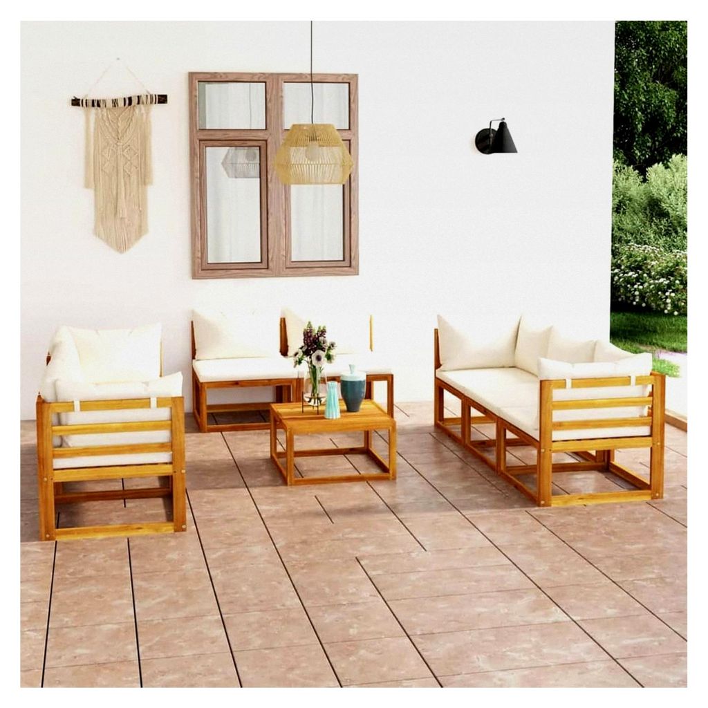 Ecklounge Set Holz, Outdoor Lounge Creme, Gartenmöbel Set mit Kissen, Terrassenmöbel für außen, Balkon Lounge, Loungemöbel Set für Balkon und...