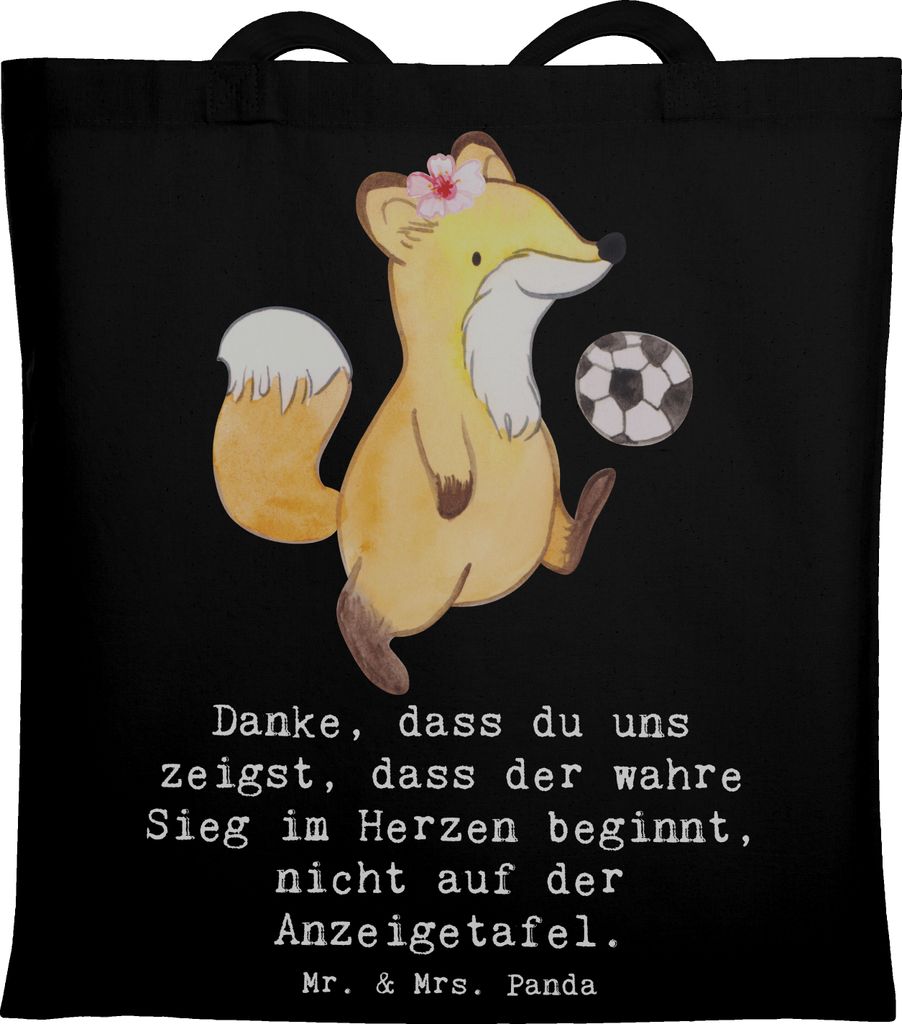 Mr. & Mrs. Panda Tote Bag Fussball Trainerin Herzsieg - Schwarz - Geschenk, Sportart, Shopping Tasche, Uni, studententasche, Fußballtrainerin, Sto...