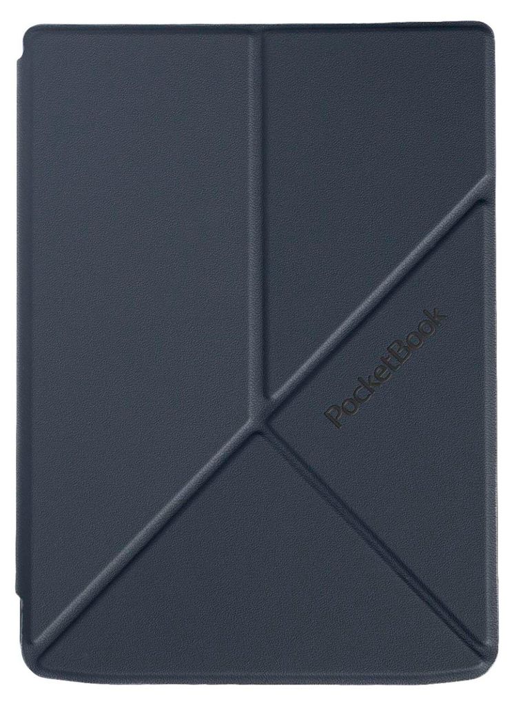 A dark gray cover for an e-reader, with a folded origami-like design and the brand name embossed on it.