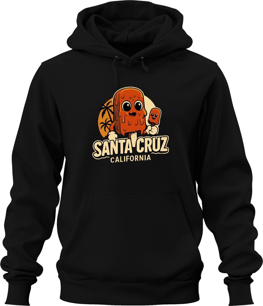 Santa Cruz Eis am Stiel Cartoon Palmen Kalifornien Retro Vintage Uni Hoodie Kapuzenpullover, Schwarz, S