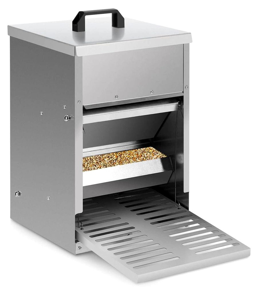 Futterautomat mit automatischem Pedal und wasserdichtem Deckel, 5 kg Futterkapazität, verzinkter Stahl, dreidimensional