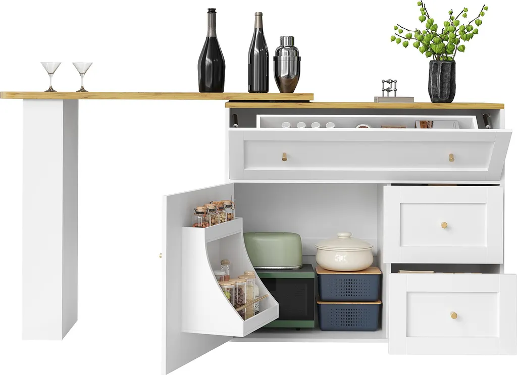 Table de bar extensible 138-204 cm en MDF et métal blanc et noir - 8