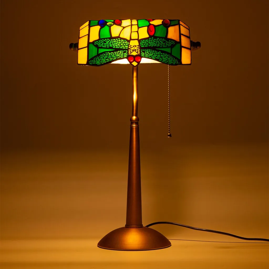 Lampe de table Tiffany en cristal libellule E27 - Design Rétro Chic 45cm
