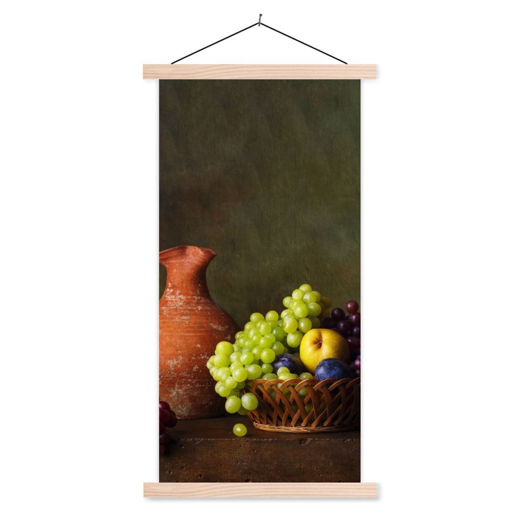 MuchoWow Textilposter Rustikal - Obst - Korb - Stilleben 60x120 cm mit holzfarbenen Rahmen - Holz