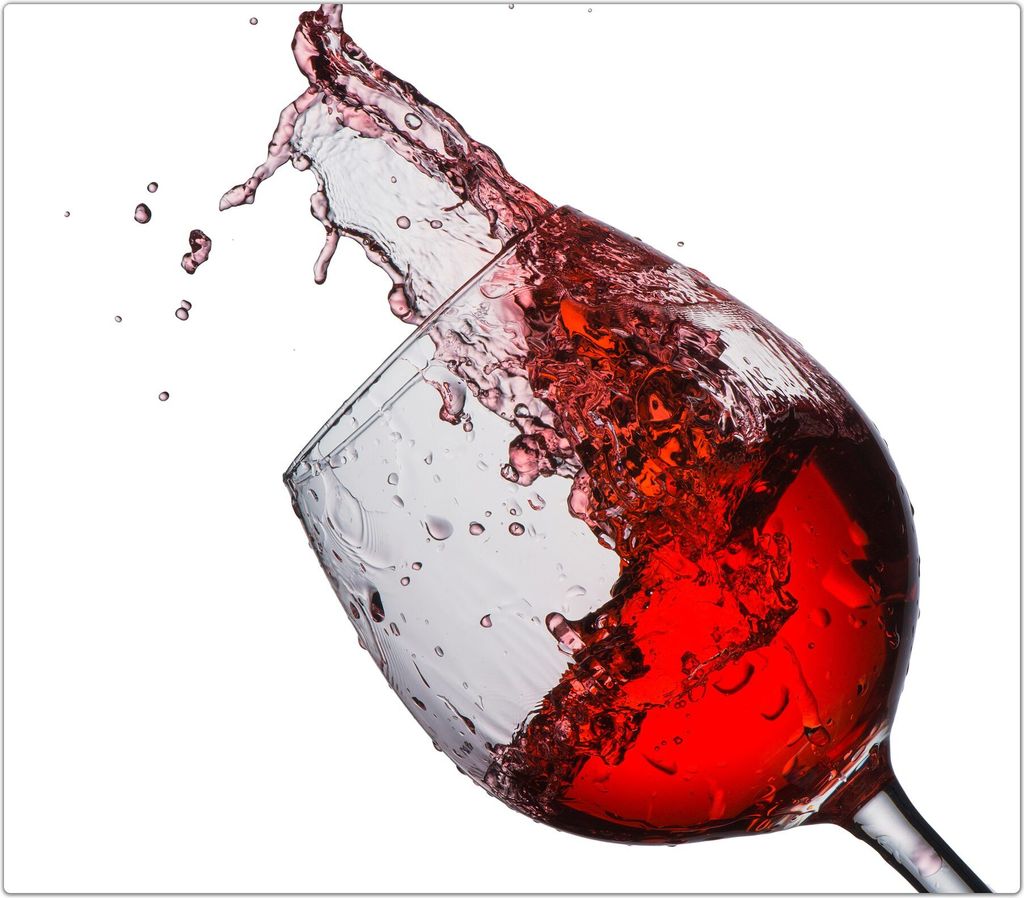 Spritzschutz Herdabdeckplatte Schneidebrett aus Glas Rotweinglas mit Splash 1-Teilig (60x52cm)