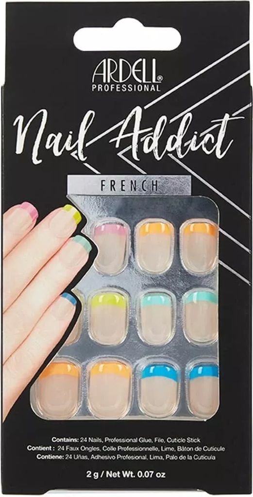 Ardell | 28 Tips - Künstliche Nägel - |Farbenfroh| - Größe S- Tips - Nagelkleber - Rainbow French - Komplettset