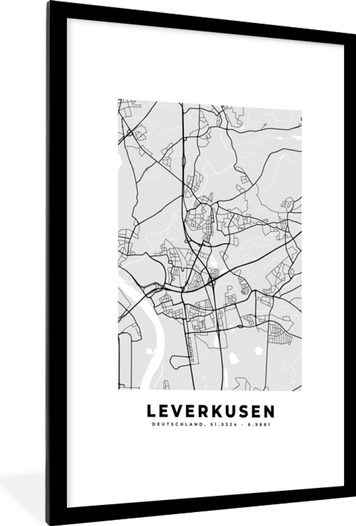 MuchoWow® Gerahmtes Poster Karte - Leverkusen - Deutschland Produktbild 