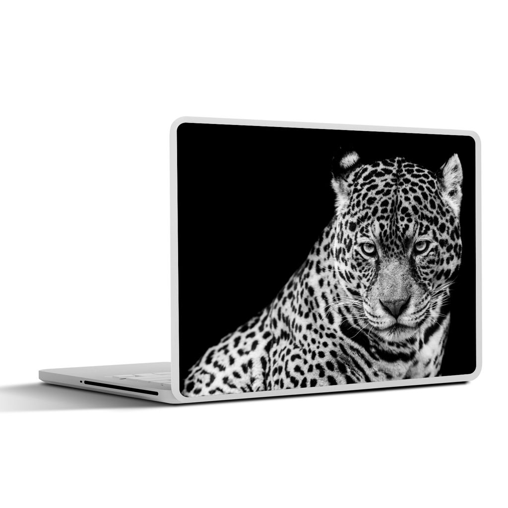 MuchoWow Laptop Aufkleber Sticker Cover Leopard - Tiere - Schwarz - Weiß - Porträt 40x30 cm - Laptop Dekoration - Selbstklebend