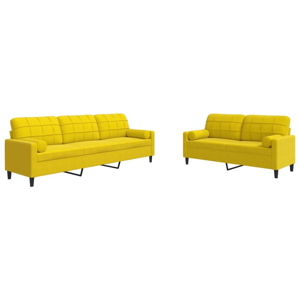 "im Sonderangebot"2-tlg. Sofagarnitur - elegantes Design - Couchgarnitur/Wohnzimmer - mit Kissen und Nackenrollen Gelb Samt - 157x77x80cm - Klassis...