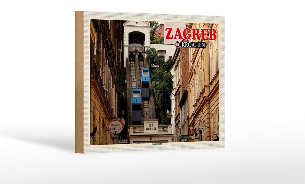 Holzschild Reise 18x12 cm Zagreb Kroatien Standseilbahn Uspinjaca