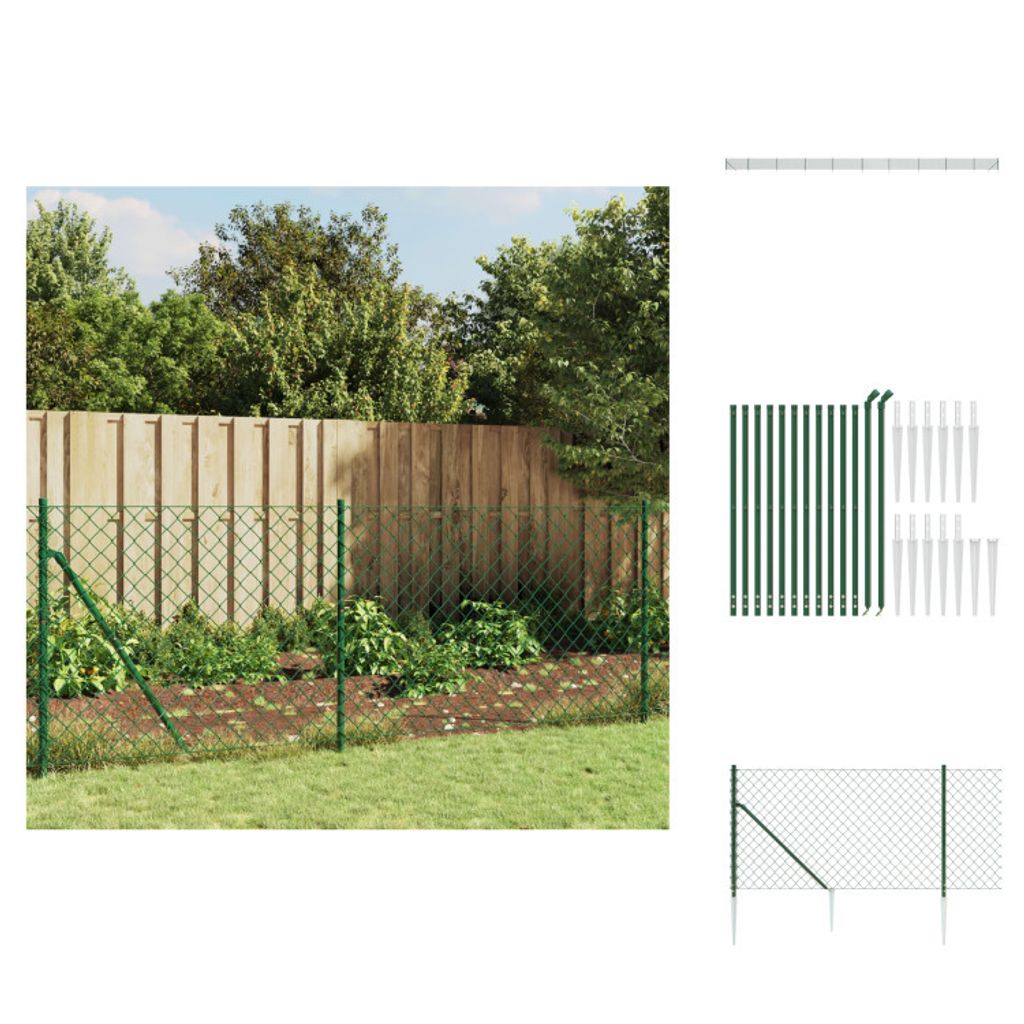 vidaXL Maschendrahtzaun mit Bodenhülsen Grün 1,1x25 m - Zaunfelder