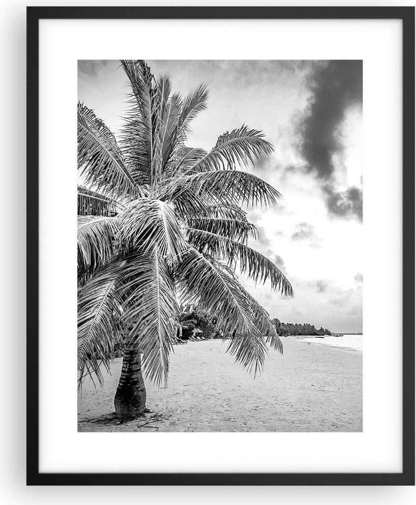 Gerahmtes Poster - Schwarzer Rahmen - Monochrom Strand Wolken - 40x50 cm - Wand Bild - Wanddeko - Wandbilder - Kunstposter - Wandposter - Bilderrah...