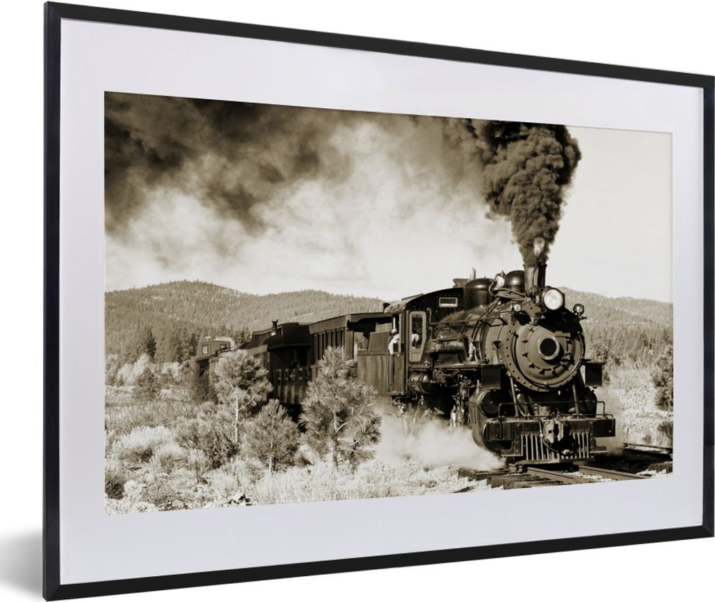 MuchoWow MuchoWow Gerahmtes Poster Eine antike Dampflokomotive 60x40 cm - Poster mit zchwarzem Bilderrahmen - Schlafzimmer - Plakat in Rahmen -...